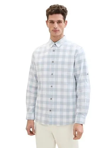 Produktbild: TOM TAILOR Herren Regular Fit Hemd mit Karomuster, 34639 - Blue Slub Vichy Check, XXXL