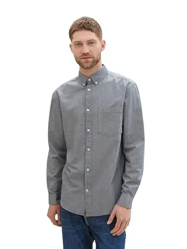 Produktbild: TOM TAILOR Herren Regular Fit Hemd mit Logo-Stickerei an der Brusttasche, 28941 - Navy Chambray, XXL