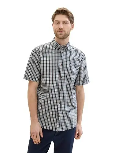 Produktbild: TOM TAILOR Herren Regular Fit Kurzarm-Hemd mit Karomuster, navy multicoloured small check, XXXL