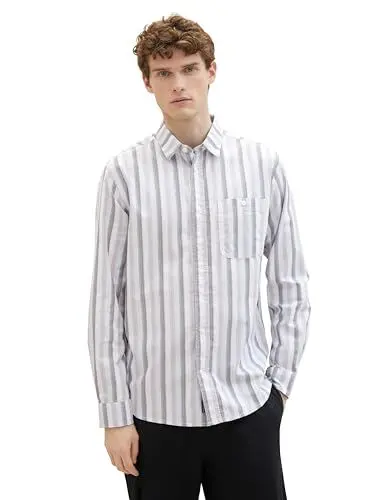Produktbild: TOM TAILOR Herren Regular Fit Oxford Hemd mit Streifen & Brusttasche, 34660 - Blue Pastel Stripe, L