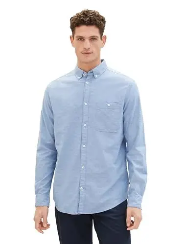 Produktbild: TOM TAILOR Herren Slim Fit Oxford Hemd aus Baumwolle mit Brusttasche, 35173 - Sure Blue Chambray, XXXL