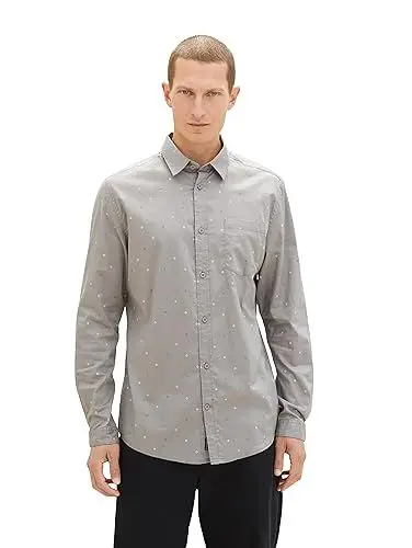 Produktbild: TOM TAILOR Herren Slim Fit Oxford Hemd mit Brusttasche, grey pixel diamond print, M