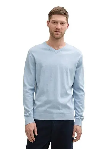 Produktbild: TOM TAILOR Herren Strickpullover mit V-Ausschnitt, 37709 - Light Dove Blue Melange, L