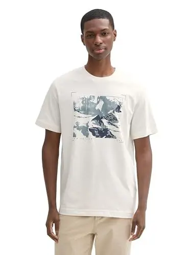 Produktbild: TOM TAILOR Herren T-Shirt aus Baumwolle mit Print, 10332 - Off White, S