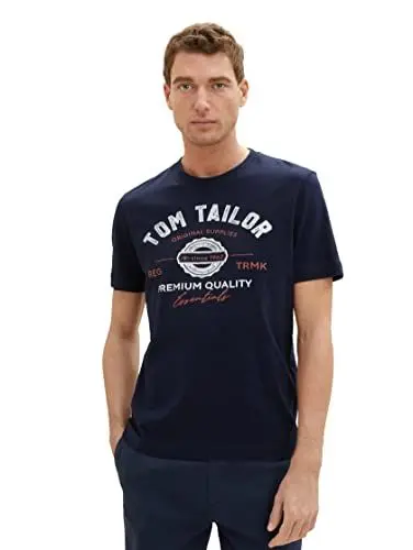 Produktbild: TOM TAILOR Herren T-Shirt mit Logo-Print aus Baumwolle, sky captain blue, XL