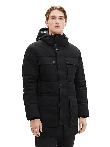 Produktbild: TOM TAILOR Herren Technical Winterparka mit aufgesetzten Taschen, Black, XXL