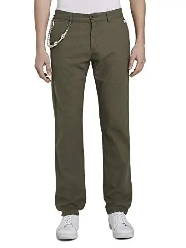 Produktbild: TOM TAILOR Herren Travis Regular Hose aus Leinengemisch 1016450, 13050 - Olive Night Green, 30W / 32L