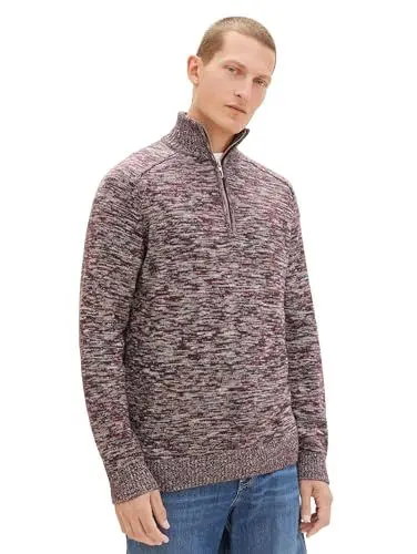 Produktbild: TOM TAILOR Herren Troyer Strickpullover aus Baumwolle, tawny port red mouline, XXL