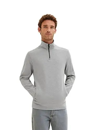 Produktbild: TOM TAILOR Herren Troyer Sweatshirt 1034391, 12035 - Grey Heather Melange, L