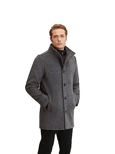 Produktbild: TOM TAILOR Herren Wollmantel mit Innenjacke 1032506, 30500 - Dark Grey Black Herringbone, L