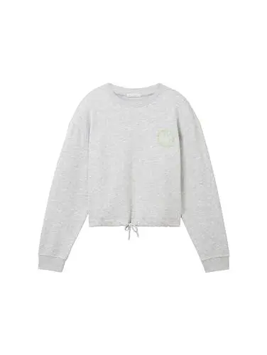 Produktbild: TOM TAILOR Mädchen 1037780 Sweatshirt mit Smiley-Stickerei, 15398-Light Stone Grey Melange, 140