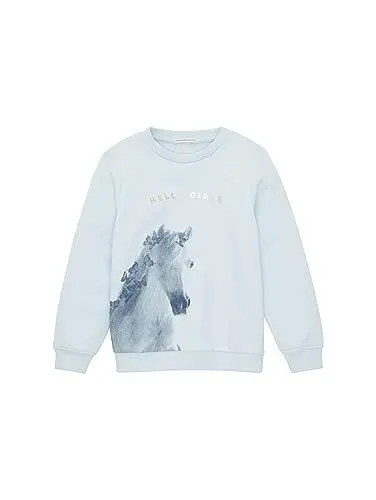 Produktbild: TOM TAILOR Mädchen 1037952 Sweatshirt mit Pferde-Print, 32264-new Breeze Blue, 104/110
