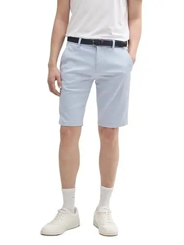 Produktbild: TOM TAILOR Stretch Slim Chino Shorts mit Gürtel, White Navy Zig zag Structure, 33