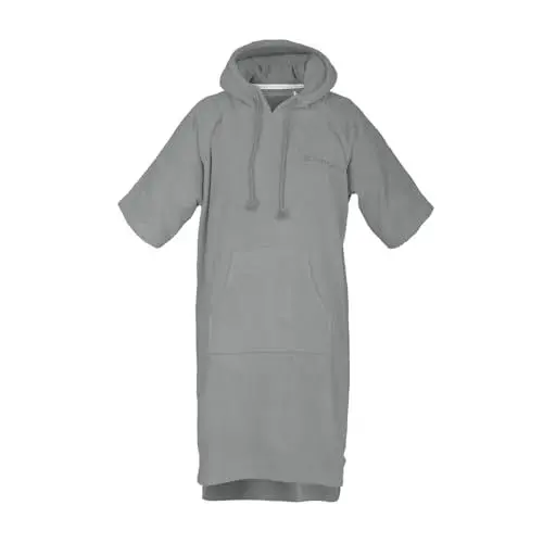 Produktbild: TOM TAILOR Surf Poncho für Damen und Herren, L-XL, 100% Baumwolle/ Frottier, Badeponcho mit Kapuze, Bauchtasche und Logostickerei, Grau (Moody Grey)