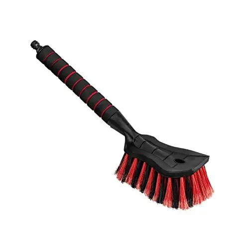Produktbild: ToM PaR Auto Waschbürste I Wasser bürste mit Schlauchanschluss I Autowaschbürste mit Wasseranschluss I Dicht angeordnete Borsten I Komfortabler Griff I Länge: 44 cm I Rot
