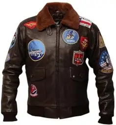 Produktbild: La Familie Clothing Tom Cruise Flight Men Leather Jacket – Top Gun Bomber Leather Jacket Men – Brown Leder Jacke – Removable Shearling Collar (DE/NL/SE/PL, Alphanumerisch, L, Regular, Regular, Brown)