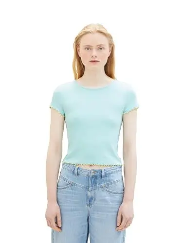 Produktbild: Tom Tailor Denim Damen Basic Cropped Top mit Ripp, 13117 - Pastel Turquoise, L