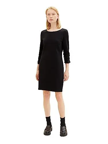 Produktbild: Tom Tailor Denim Damen Basic Kleid mit Raffarm, 14482 - Deep Black, XS