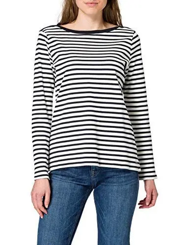 Produktbild: Tom Tailor Denim Damen Longsleeve mit Streifen aus Bio-Baumwolle, 25924 - Navy White Stripe, S