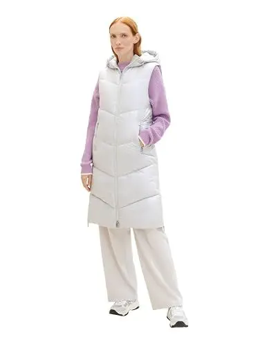Produktbild: Tom Tailor Denim Damen Longstyle Puffer Weste mit Kapuze, 11074 - Silver Grey, M