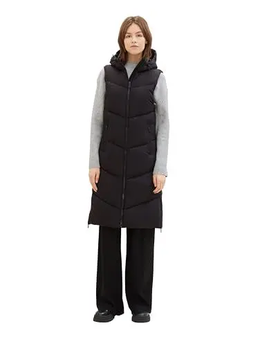 Produktbild: Tom Tailor Denim Damen Longstyle Puffer Weste mit Kapuze, 14482 - Deep Black, L
