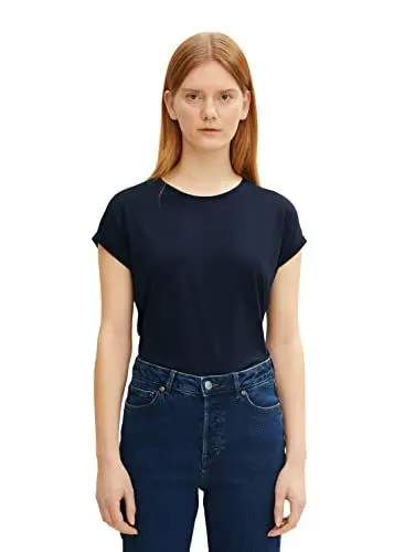 Produktbild: TOM TAILOR Denim Damen Loose Fit Basic T-Shirt aus Viskose, sky captain blue, L