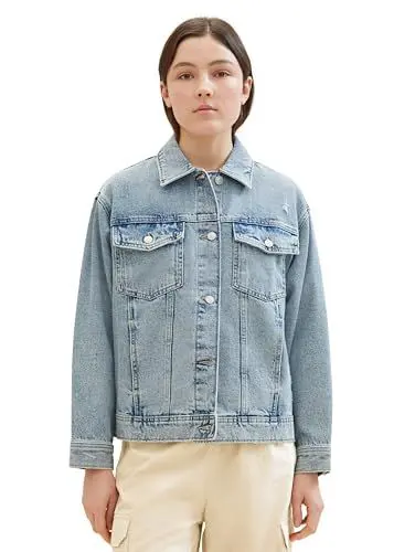 Produktbild: Tom Tailor Denim Damen Oversized Fit Jeansjacke, 10122 - Destroyed Light Stone Blue Den, XL