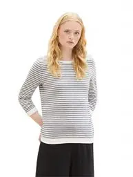Produktbild: Tom Tailor Denim Damen Sweatshirt mit Raffarm & Streifenmuster, 26032 - Blue White Structured Stripe, L