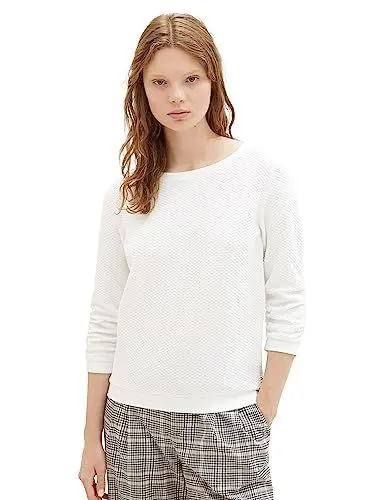 Produktbild: Tom Tailor Denim Damen Sweatshirt mit Raffarm & Struktur, 10332 - Off White, XL