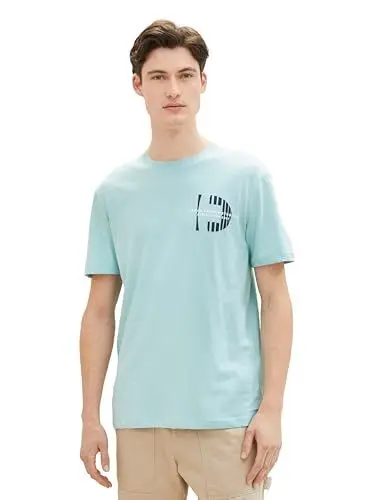Produktbild: Tom Tailor Denim Herren Basic Crew-Neck T-Shirt mit Logo-Print, 13117 - Pastel Turquoise, M