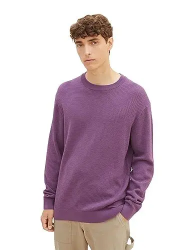 Produktbild: Tom Tailor Denim Herren Basic Strick-Pullover mit Struktur, 32248 - Dusty Grape, L