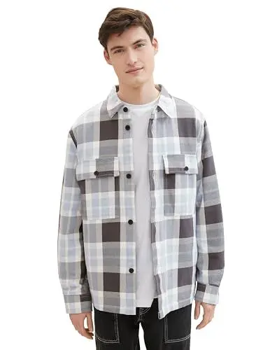 Produktbild: Tom Tailor Denim Herren Overshirt Jacke mit Karo-Muster aus Baumwolle, 34119 - Light Blue Anthra Check, L