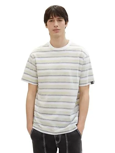 Produktbild: Tom Tailor Denim Herren Relaxed Fit Streifen T-Shirt aus Baumwolle, 34980 - Green Multi Stripe, XL