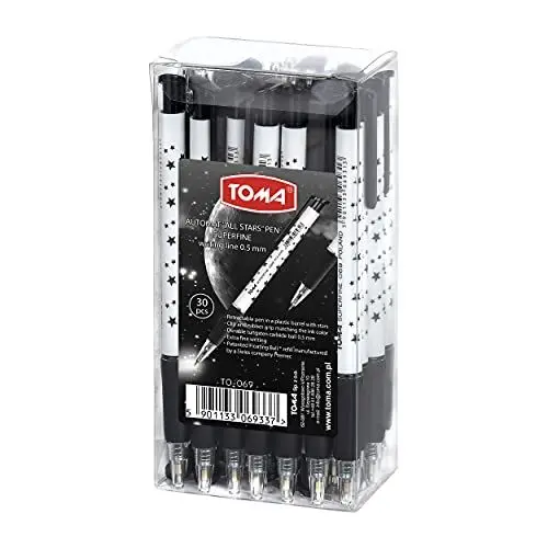 Produktbild: TOMA Kugelschreiber Set 30 Stück Schwarz - Klassischer Kuli mit Fineliner Eigenschaften - Automatischer Stifte mit Dünn Spitze - Kulischreiber
