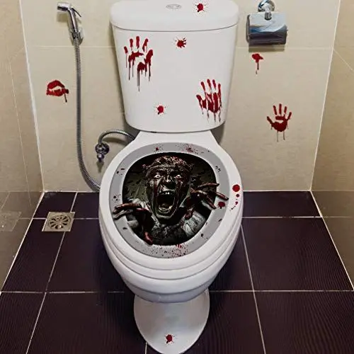 Produktbild: Tomaibaby Bloodywood Halloween Wc- Sitz Aufkleber Wc Topper Zombie Tropft Blut Horror Aufkleber Bad Fenster Aufkleber Wc Sitz Abdeckung 3D Aufkleber Horror Deko