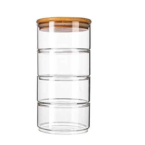 Produktbild: Tomaibaby Glas Kaffeedose Keksdosen Stapelbar 4 Tier Runde Lagerung Container Lebensmittel Kanister Mit Deckel Gewürz Flaschen Snack Organizer
