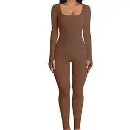 Produktbild: Tomatofrydan Damen Sport Jumpsuit Langarm Yoga Overall Strampler Shape Stretch Trainingsanzüge Gerippte Gestrickt Sportkleidung Set Fitness Outfit Workout Einteiler Bodysuit Bodycon Jogginganzug