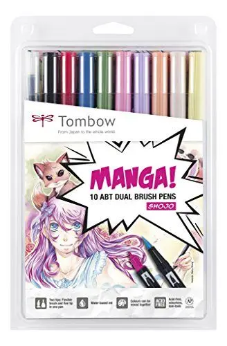 Produktbild: Tombow ABT-10C-MANGA2 Fasermaler, Dual Brush Pen mit zwei Spitzen, 10-er Manga Set Shojo