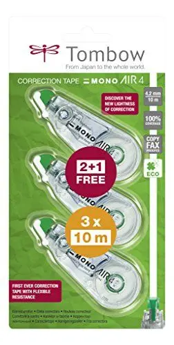 Produktbild: Tombow CT-CA4-3P Korrekturroller MONO air 4, mittiges Abrollen, 4,2 mm x 10 m, Dreierpack