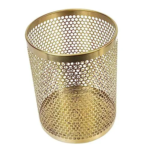 Produktbild: TOMETURE Goldener Mülleimer Schlafzimmer Mülleimer Hausmüllbehälter Küchenmüllhalter Edelstahl Recyclingbehälter Papierkorb Ausgehöhlter Mülleimer Für Zuhause