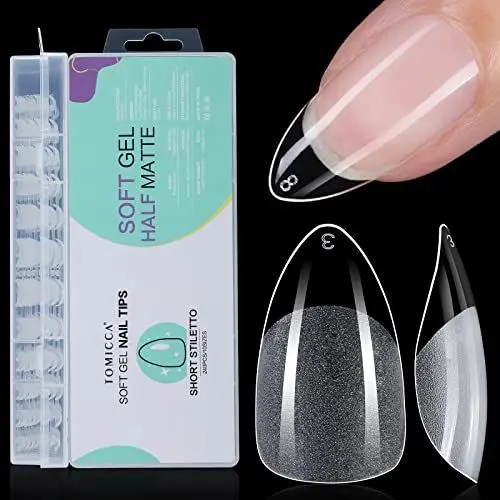 Produktbild: TOMICCA Almond Kurz Nageltips-Tips für Gelnägel, Gel Full Cover Nail Tips, Pre-Shaped Halbmatt tips nägel Gelly Nagelspitzen für Acrylnägel-240 Pieces 10 Sizes