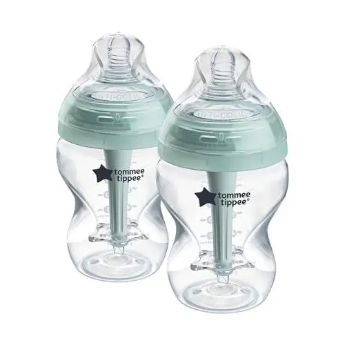 Produktbild: Tommee Tippee-Babyflaschen, Advanced Anti-Kolik-Flasche, 260ml, brustähnl. Sauger (langsam), belüft. Anti-Kolik-Stab, selbststeril., Zubehör, 2er-Pack