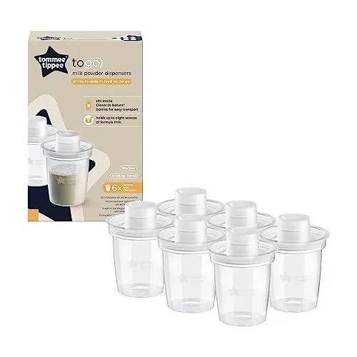 Produktbild: Tommee Tippee To Go Milchpulver Portionierer, 6er Pack, Babynahrungsbehälter, ideal fürs Füttern unterwegs, passend für 8 Messlöffel pro Behälter