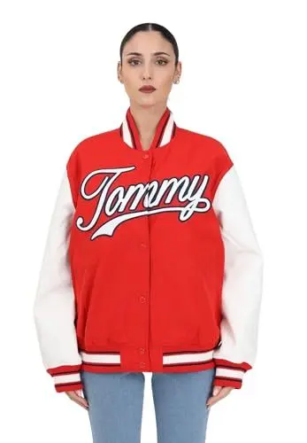 Produktbild: TOMMY JEANS rot-weiße College-Jacke für Damen, rot