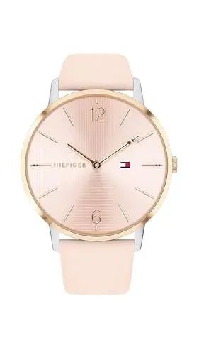 Produktbild: Tommy Hilfiger Damen-Analoguhr mit Quarzwerk - Rosa Lederarmband, Rosa Sonnenstrahl-Zifferblatt, 41mm Gehäuse, 3ATM Wasserbeständigkeit - 1781973