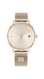 Produktbild: Tommy Hilfiger Analog Quarzuhr für Damen mit Rotgoldfarbenes Edelstahl-Mesh-Gliederarmband - 1782287