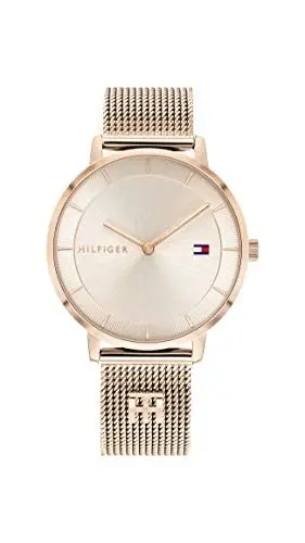 Produktbild: Tommy Hilfiger Analog Quarzuhr für Damen mit Rotgoldfarbenes Edelstahl-Mesh-Gliederarmband - 1782287