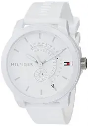 Produktbild: Tommy Hilfiger Herren-Analog-Quarzuhr - Weißes Zifferblatt, Weißes Silikonarmband, Tag- & Datumsfunktionen, 44-mm-Gehäuse, 3ATM Wasserbeständigkeit - 1791481