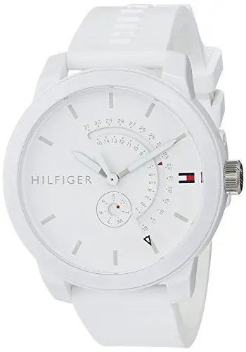 Produktbild: Tommy Hilfiger Herren-Analog-Quarzuhr - Weißes Zifferblatt, Weißes Silikonarmband, Tag- & Datumsfunktionen, 44-mm-Gehäuse, 3ATM Wasserbeständigkeit - 1791481