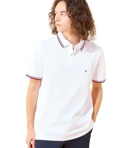 Produktbild: Tommy Hilfiger Herren Poloshirt Kurzarm Core Tommy Tipped Slim Fit, Weiß (White), L